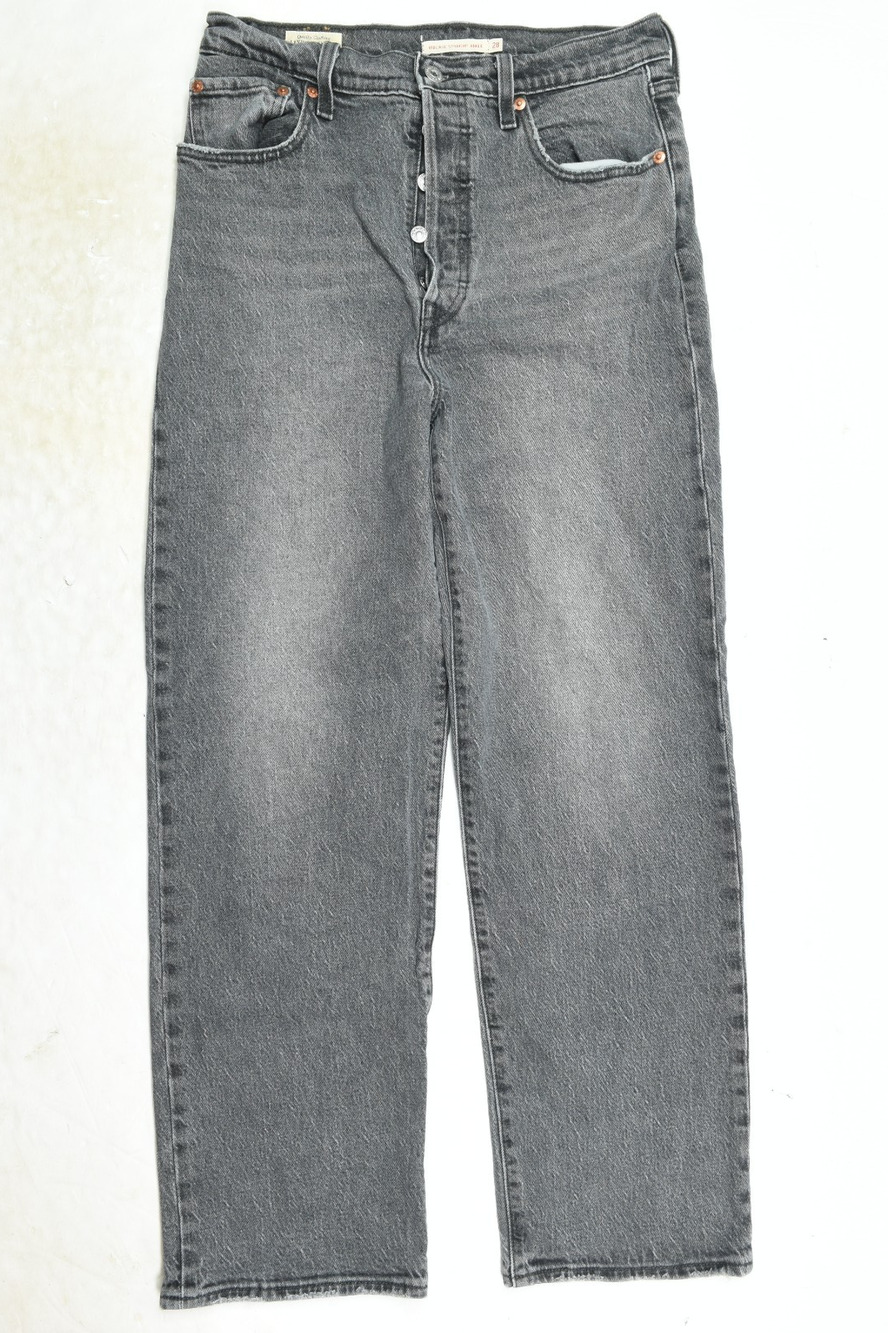 Levis Premium Ribcage Straight Ankle Jeans Womens 28 Black Button-Fly